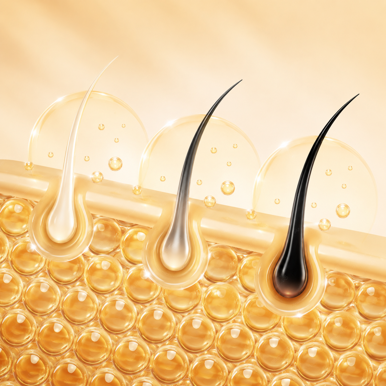 Concept illustration of follicle care from gray to naturally darker-looking hair